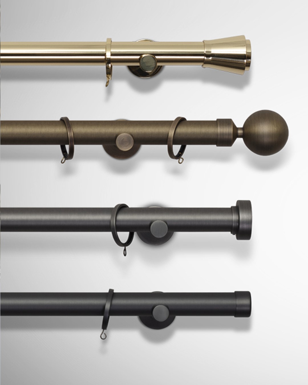 Bilde av Madison gardinstang i ulike farger og endedekor. Gardinmake.no. Foto. Bilde av Madison gardinstang i ulike farger og endedekor. Gardinmake.no. Foto.